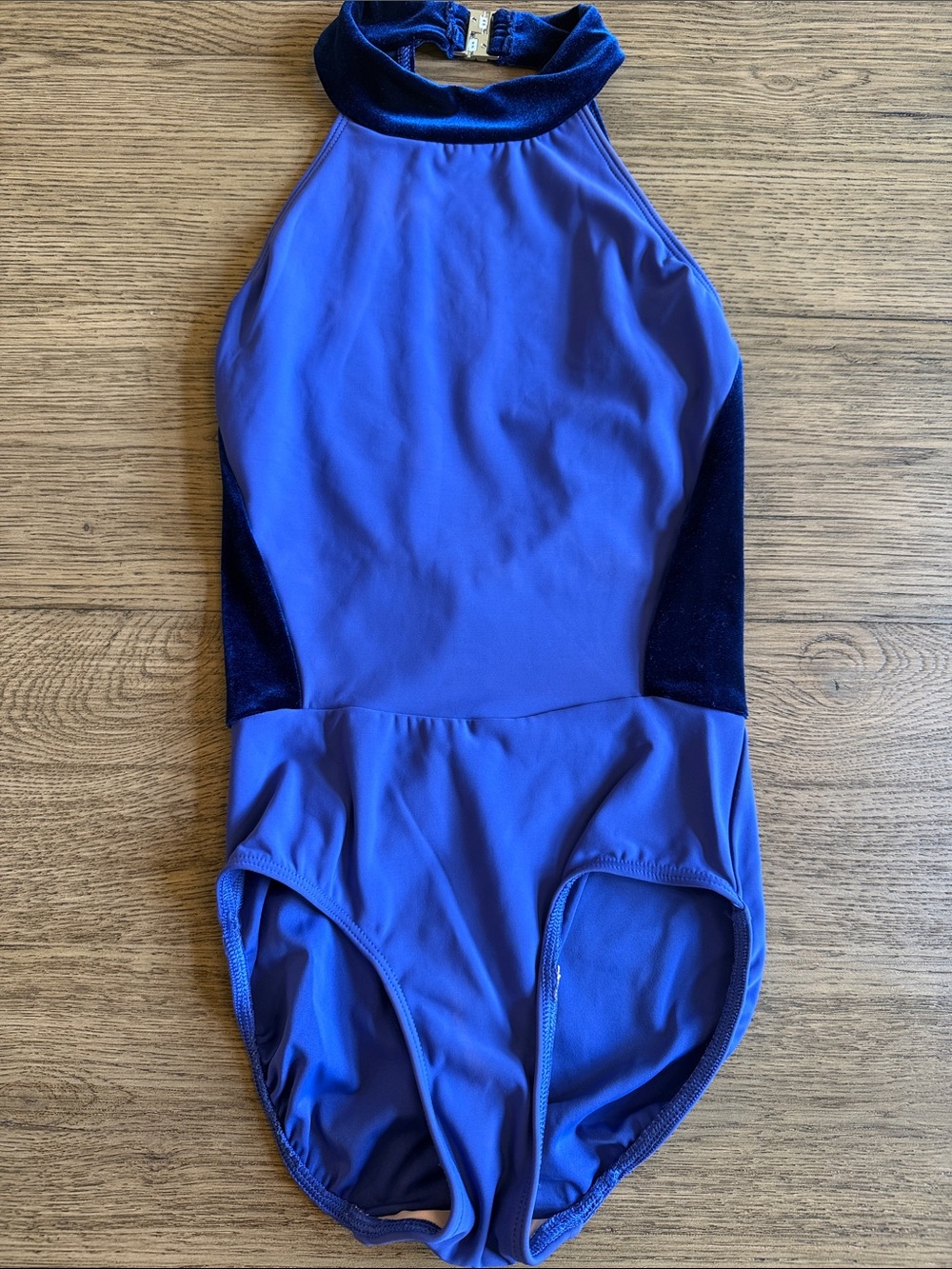 Eleve Dancewear Royal Blue Halter Leotard with Velvet Panels